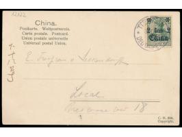 kolorierte Ansichtskarte  Tientsin. Deutsches Konsulat,  Frankatur Deutsche Post 2 C. (kleiner Eckfehler), Stempel Tientsin 3