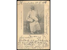 C.I.P. 2 x 1 C. und 2 C. mit Stempel  Kiaochow  auf Ansichtskarte "Alter Chinese" nach Deutschland, Durchgangsstempel des fra