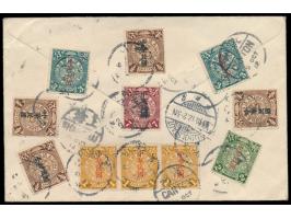 Republik:  C.I.P. 4 x 1/2 C., 3 x 1 C., 2 C., 2 x 3 C. und 7 C. mit kurzem Aufdruck rückseitig auf  Einschreibbrief  nach Deu