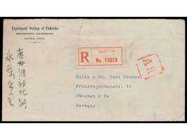 2 x 20 C. Reisernte rückseitig auf &nbsp;Rückschein-R-Brief &nbsp;von &nbsp;Canton &nbsp;1929 nach Deutschland, Absender &quo