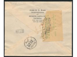 2 x 20 C. Reisernte und 2 x 1 C. Märtyrer auf  Luftpost-Express-Brief  mit Stempel  Nanking  nach Peiping, rückseitig Rest de