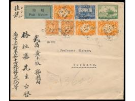 1936,  40 Jahre Postwesen  3 x 2 C., 5 C. und 25 C. mit 2 x Märtyrer 1 C. auf  Luftpost-Einschreibbrief  mit Stempel  Nanking