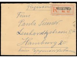 50 C. Märtyrer rückseitig auf &nbsp;Einschreibbrief &nbsp;mit Stempel &nbsp;Nanking &nbsp;nach Deutschland, Blanko-R-Zettel m