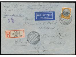 Portomarken 5 C. und 20 C.  mit Stempel  Changsha  6.5.27 (1938) rückseitig auf Luftpost-Einschreibbrief aus Deutschland, Fra