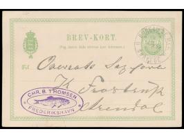 Ganzsache 5 Öre aus Frederikshavn nach Arendal, Zweikreisstempel  Bureau de Mer Norvege II  18.5.90, Bedarf
Stichwort: Norweg