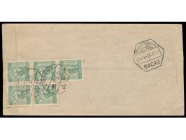 Mittelchina,  5 x 100 $ (1949) mit Stempel  Lungshan  rückseitig auf chinesischem Umschlag nach Macao, Ankunftsstempel Macau 