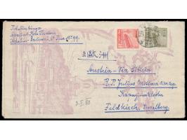 Pforte des Himmlischen Friedens 500 $ rot und 2.000 $ (4. Ausgabe, 1950) auf Bildumschlag (Faltbrief) nach Österreich, Stempe