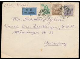 Pforte des Himmlischen Friedens 1000 $ und 10.000 $ (1950) und Hirtin 200 $ (1953) auf Luftpostbrief nach Deutschland, zweisp