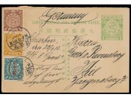 Ganzsachen-Frageteil C.I.P. 1 C.   grün  (Han No. 7) mit Zusatzfrankatur C.I.P. 1/2 C. und 1 C. und  Republik  3 C. nach Deut