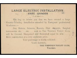 Republik,  Ganzsache C.I.P. 1 C. grün mit rotem Aufdruck, Han No. 8, rückseitig  Zudruck "The Tientsin Toilet Club",  Stempel