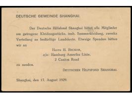Ganzsache 1 C. (Han No. 30) mit  Zudruck  "Deutsche Gemeinde Shanghai ...  Deutscher Hilfsfond  ... 17. August 1929.", Stempe