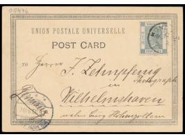 frühe Ansichtskarte (Kleinformat)  "Greetings from Hongkong" (Mount Austin Barracks)   von 1898,  Frankatur QV 4 C., Stempel 