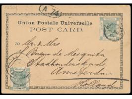 frühe Ansichtskarte (Kleinformat)  "Greetings from Hongkong" (Hafenpanorama),  Frankatur 2 x QV 2 C., Stempel  Hong-Kong  30.