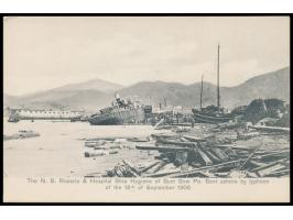 Ansichtskarte  The N. S. Rosario &amp; Hospital Ship Hygiene of Sum Sow Po. Sent ashore by typhoon of the 18th of September 1