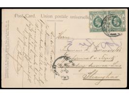 Fotomontage-Ansichtskarte "Hongkong - Greetings from the East" mit Text in Pidgin-Englisch, Frankatur 2 x 2 C., Stempel Victo