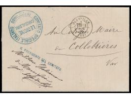 portofreier Faltbrief mit Stempel Marseille 4.11.70 nach Collobrieres, blaues Dienstsiegel &nbsp;&quot;Legione Garibaldina - 