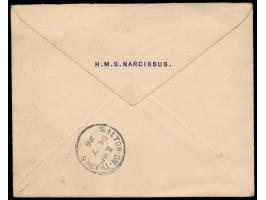 2 C. und 2 x 2 C. mit Stempel &nbsp;Hong-Kong &nbsp;5.11.96 auf Briefumschlag mit Absendereindruck &nbsp;&quot;H.M.S. Narciss