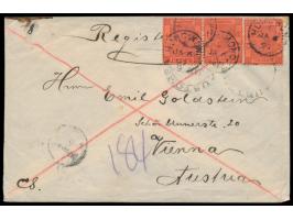 3 x 10 C. (1 x winziger Eckfehler) auf Einschreibbrief mit 2 x Stempel  Customs Kowloon  6.1.1897 und Stempel  Hong-Kong  6.1