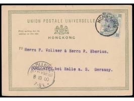 QV 4 C. mit  Firmenstempel "Meyer &amp; Co."  (statt Perfin) auf Ansichtskarte "Hongkong. Peak station", Stempel  Hong-Kong  