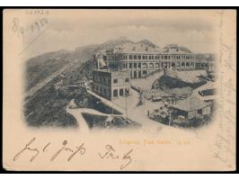 QV 4 C. mit  Firmenstempel "Meyer &amp; Co."  (statt Perfin) auf Ansichtskarte "Hongkong. Peak station", Stempel  Hong-Kong  