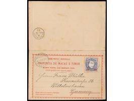 Formularkarte mit Antwortkarte, frankiert mit  30 auf 200 Reis-Marke,  Yang P 7, Stempel  Macau  4.10.92, nach Deutschland, r