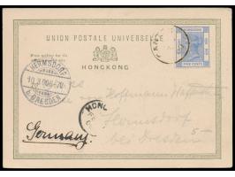 frühe Ansichtskarte (Kleinformat) "Bay of Macau" , Hongkong-Frankatur QV 5 C., Stempel Canton 2.2.00, nach Deutschland, Durch