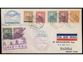 Flugpost-Satz  (komplett 7 Marken mit Aufdruck "Aviao") und weitere 20 A. (ohne Aufdruck) auf Luftpostbrief mit Stempel Macau