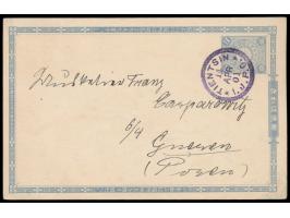 Japanische Post,  Ganzsache 1 1/2 Sen mit rückseitig mehrfarbiger chinesischer  Tuschezeichnung,  Stempel  Tientsin I.J.P.O. 