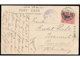 Japanische Post:  zwei Ansichtskarten (Tientsin Exhibition und South Manchuria Railway) mit Japan 4 Sen (Kiku-Serie) via Sibi