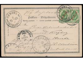 Russische Post,  2 x "Kitai" 2 Kop. mit Stempel  Pekin  (mit Stempel-Nr. 1) 6.9.1903 auf Ansichtskarte "Uebergabe des Kettele