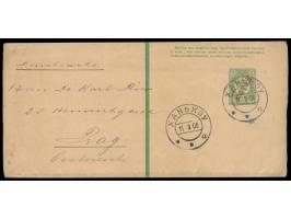 Russische Post,  Ganzsachen-Streifband 2 Kop. mit rotem Kitai-Aufdruck, Stempel  Hankow a  11.9.06, nach Prag, rückseitig grü