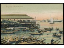 Russische Post,  Russland 1 Kop. und 2 x 2 Kop. (ohne "Kitai"-Aufdruck) auf Ansichtskarte "Singapore" nach Deutschland, Stemp