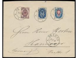 Russische Post in China,  Russland 5 Kop., 10 Kop. und 20 Kop. auf Brief nach Deutschland, 4 x Stempel  Pekin d  24.5.07, Ank