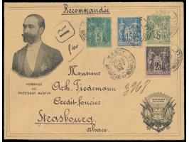 Hommage au Président Martyr (Carnot): &nbsp;Ganzsachenumschlag 5 C. mit Brustbild Carnot und Trauerumrandung, Zusatzfrankatur