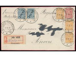 Russische Post,  Mischfrankatur Russland 3 x 1 Kop. und 3 Kop. mit 2 x 7 Kop. mit  Aufdruck "Kitai"  auf Einschreibbrief-Vord