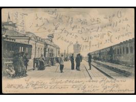 Russische Post in der Mandschurei,  Russland 7 Kop. auf Ansichtskarte Irkutsk, 2 x Einkreisstempel  Charbin  (mit   Stempel-N