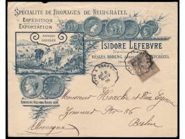 Reklameumschlag  "Isidore Lefebvre - Fromages de Neufchatel", Frankatur 25 C., Bahnpoststempel Dieppe a Serqueux 6.11.95, nac