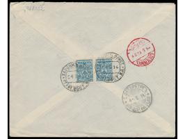 Russische Post in der Mandschurei,  2 x Russland 7 Kop. rückseitig auf  Einschreibbrief  mit Stempel  Charbin Pristan St. Kit