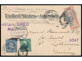 USA: &nbsp;Ganzsache 1 C. mit Zusatzfrankatur Ausgabe 1894: 1 C. und 10 C. (letztere mit Einriss) als &nbsp;Einschreiben &nbs