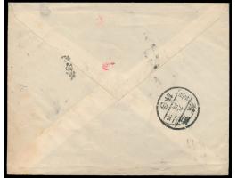 Japan  3 Sen und 10 Sen auf  Einschreibbrief  mit violettem Stempel  Moukden I.N.P.O.  21.9.35 und japanischem R-Zettel mit R