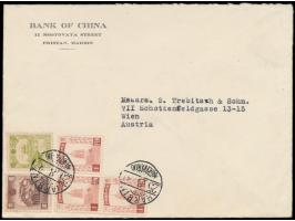 3 x 1 Fen, 4 Fen und 13 Fen auf Brief mit Stempel  Harbin / Manchoukuo  25.8.37 nach Wien, Bedarf
