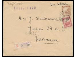 6 F. und 30 F. auf  Einschreibbrief  mit Stempel  Harbin / Manchoukuo  11.5.40 via Sibirien nach Warschau im deutschbesetzten