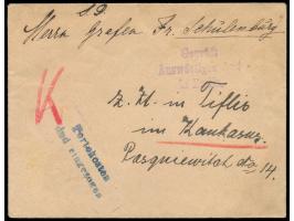 1918, unfrankierter Brief an  Friedrich-Werner Graf von der Schulenburg  in Tiflis, befördert mit Diplomatenpost, violetter L