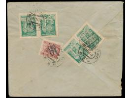 Sowjet-Republik,  4 x 5000 R. und 3000 R. "Hungerhilfe" rückseitig auf Einschreibbrief mit Stempel  Tiflis  11.11.22 und russ