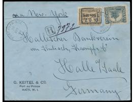 Ausgabe 1906 7 C. und Ausgabe 1914 3 C. braun (G.O.Z.-Aufdruck) auf Einschreibbrief mit Stempel  Port auf Prince  30.10.1915 
