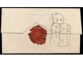 Stempel  Calcutta G. P. O. Shipletter  14. AG 1828 rückseitig auf gesiegelter Faltbriefhülle (ohne Inhalt) nach London, Leitv