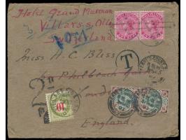 2 x QV 1 A. auf Brief mit Stempel  Chgra-Bhaka  12.8.03 nach London, unterfrankiert, T.-Stempel, umadressiert in die Schweiz,