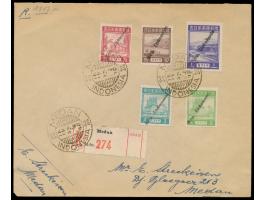 5 Marken der japanischen Besetzung mit lokalem Handstempelaufdruck  Rep. Indonesia auf Orts-Einschreibbrief mit Stempel  Meda