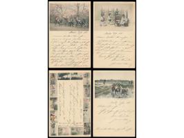 Lot von zehn 2 Sen-Ganzsachen mit rückseitig verschiedenen mehrfarbigen Bildern, alle mit Zusatzfrankatur 2 Sen Koban, alle m