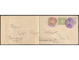 Ganzsachen-Umschlag 3 S. Langformat mit Zusatzfrankatur 2 und 5 S. Kiku-Serie portorichtig nach Deutschland, Stempel Yokohama